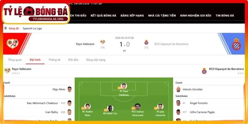Theo dõi tỷ số và thời gian thi đấu chính xác